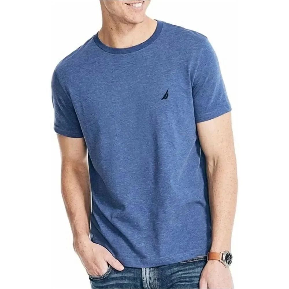 NAUTICA Men’s Heathered Blue Crew Neck Short Sleeve T-Shirt